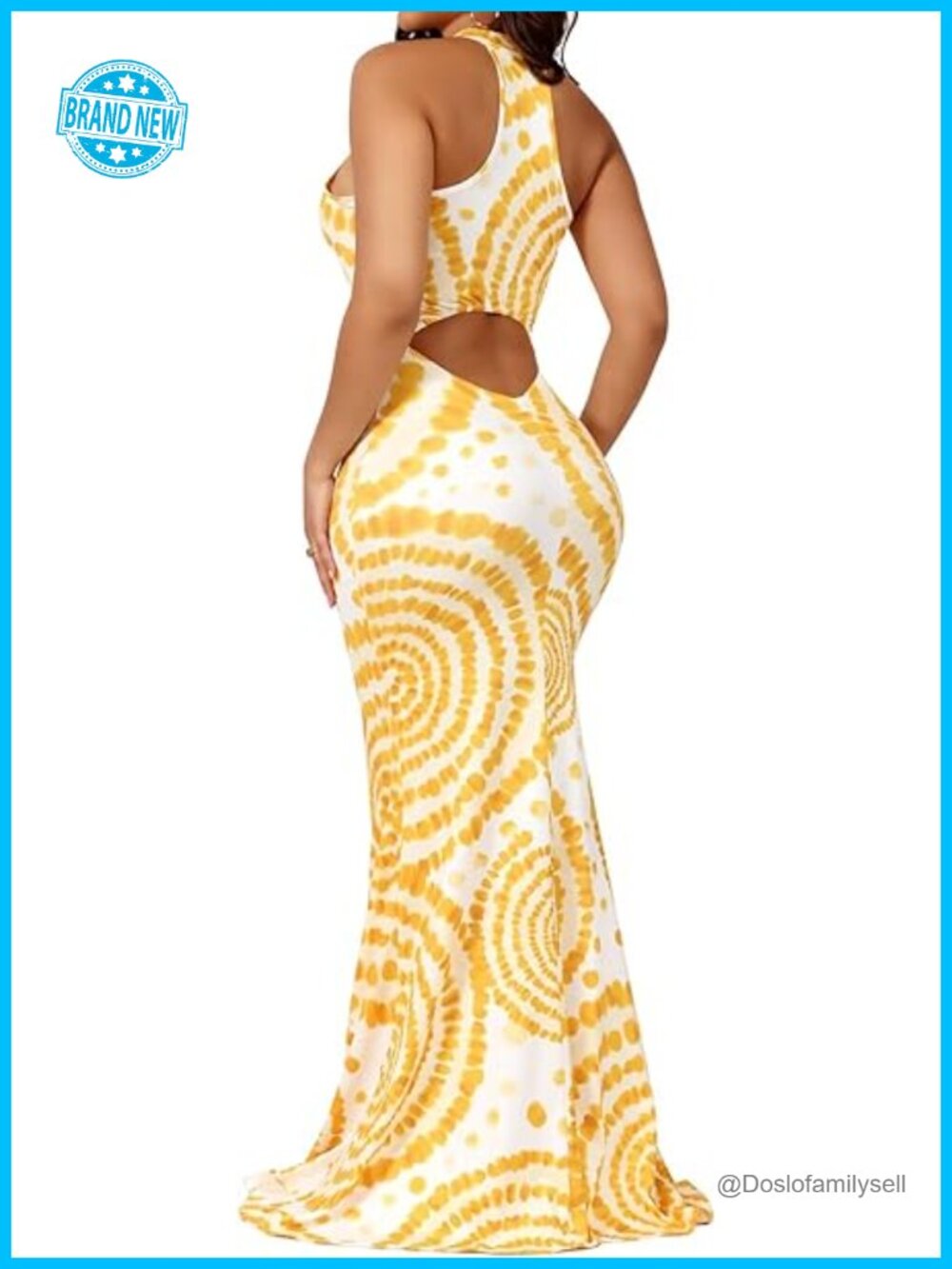 Sexy Halter Backless Bodycon Tie Dye Maxi Dress for Beach Vacation
